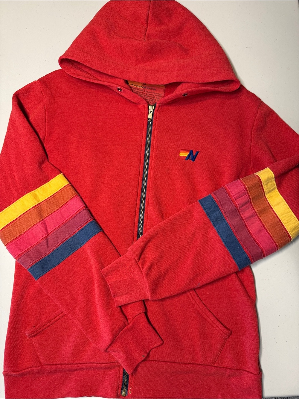 RARE VTG Aviator Nation California Love Full Zip Hoodie 5 Stripes Multi Red szM - Picture 5 of 8
